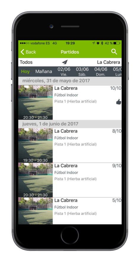 Gestión de partidos desde app movíl